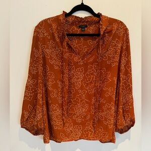Ann Taylor Women’s Rust Floral Tie-Neck Blouse Size Large